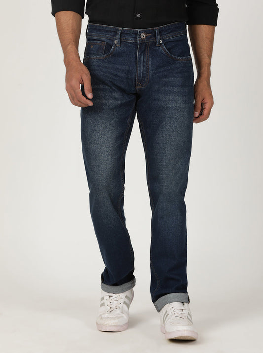 Tinted Dark Blue Washed Slim Fit Jeans | Greenfibre