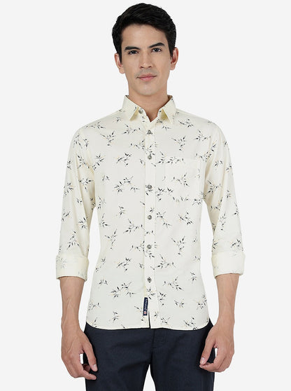 Off White Printed Slim Fit Casual Shirt | Greenfibre