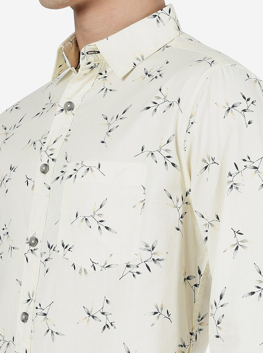 Off White Printed Slim Fit Casual Shirt | Greenfibre