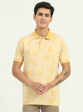 Light Yellow Printed Slim Fit Polo T-Shirt | Greenfibre