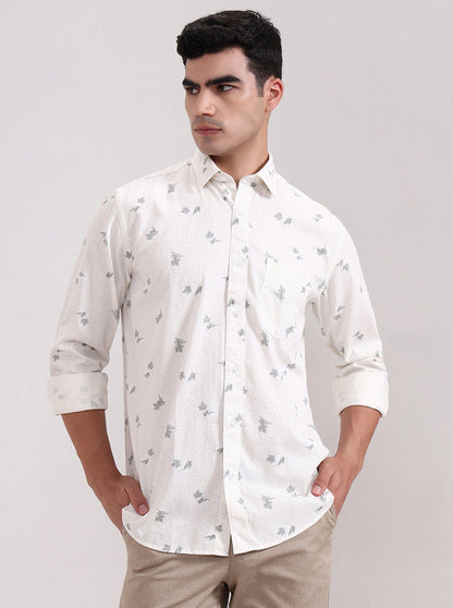 White Printed Smart Fit Semi Casual Shirt | Greenfibre