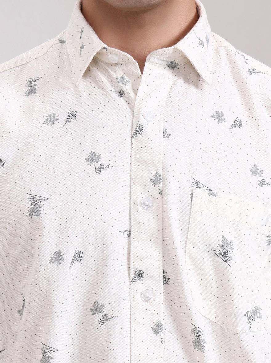 White Printed Smart Fit Semi Casual Shirt | Greenfibre