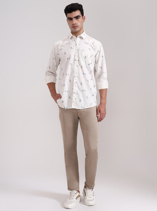 White Printed Smart Fit Semi Casual Shirt | Greenfibre