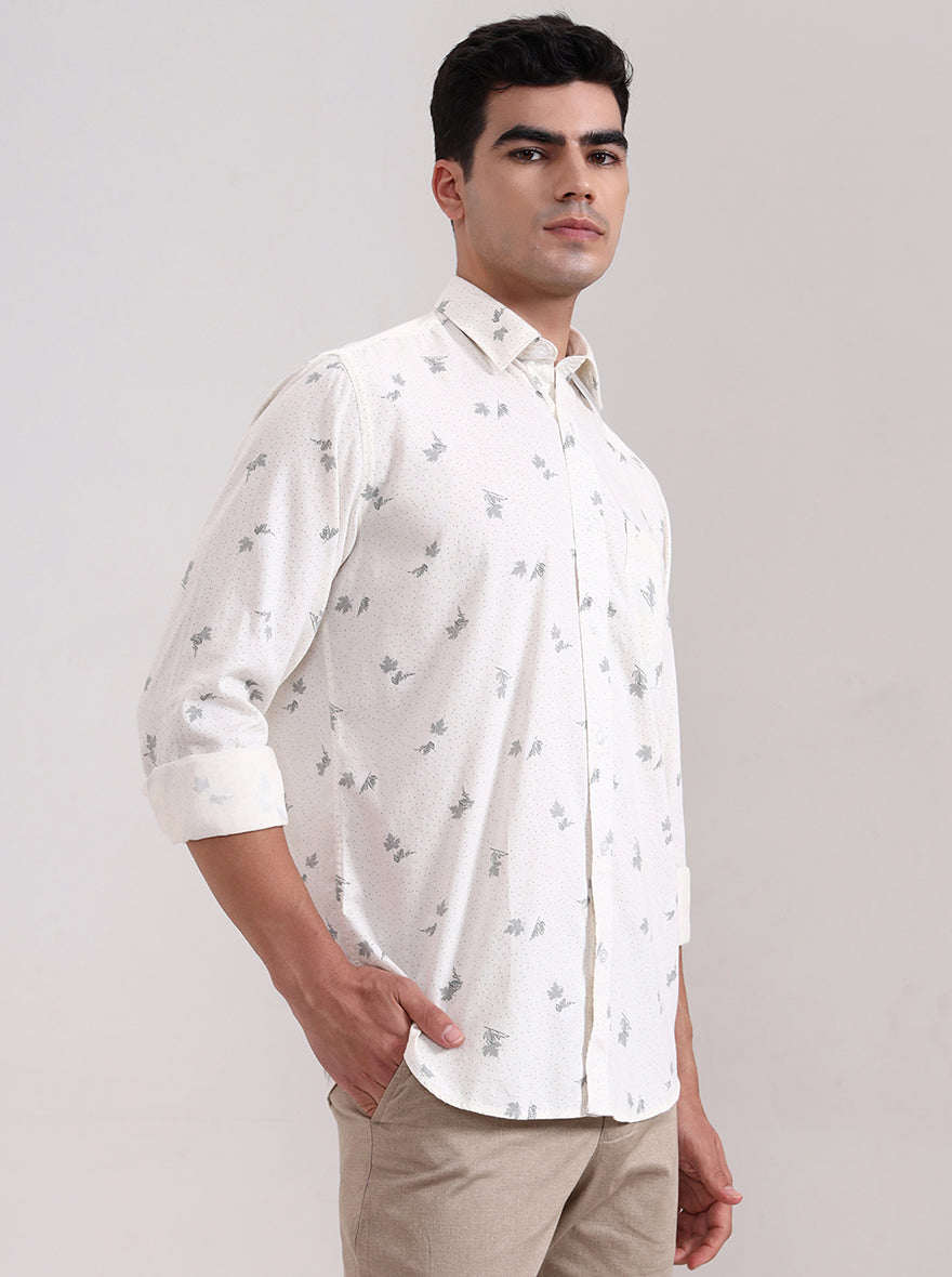 White Printed Smart Fit Semi Casual Shirt | Greenfibre