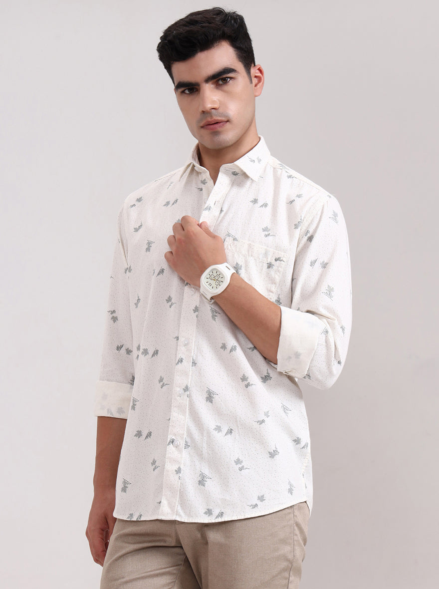 White Printed Smart Fit Semi Casual Shirt | Greenfibre