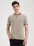 Khaki & White Checked Slim Fit Polo T-Shirt | Greenfibre