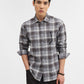 Dark Grey Checked Slim Fit Casual Shirt | Greenfibre