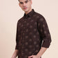 Dark Brown Printed Slim Fit Casual Shirt | Greenfibre