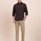 Dark Brown Printed Slim Fit Casual Shirt | Greenfibre