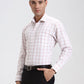 White & Orange Checked Regular Fit Formal Shirt | Greenfibre