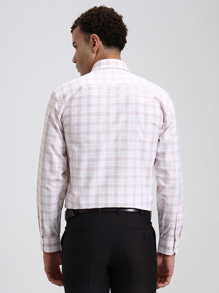 White & Orange Checked Regular Fit Formal Shirt | Greenfibre