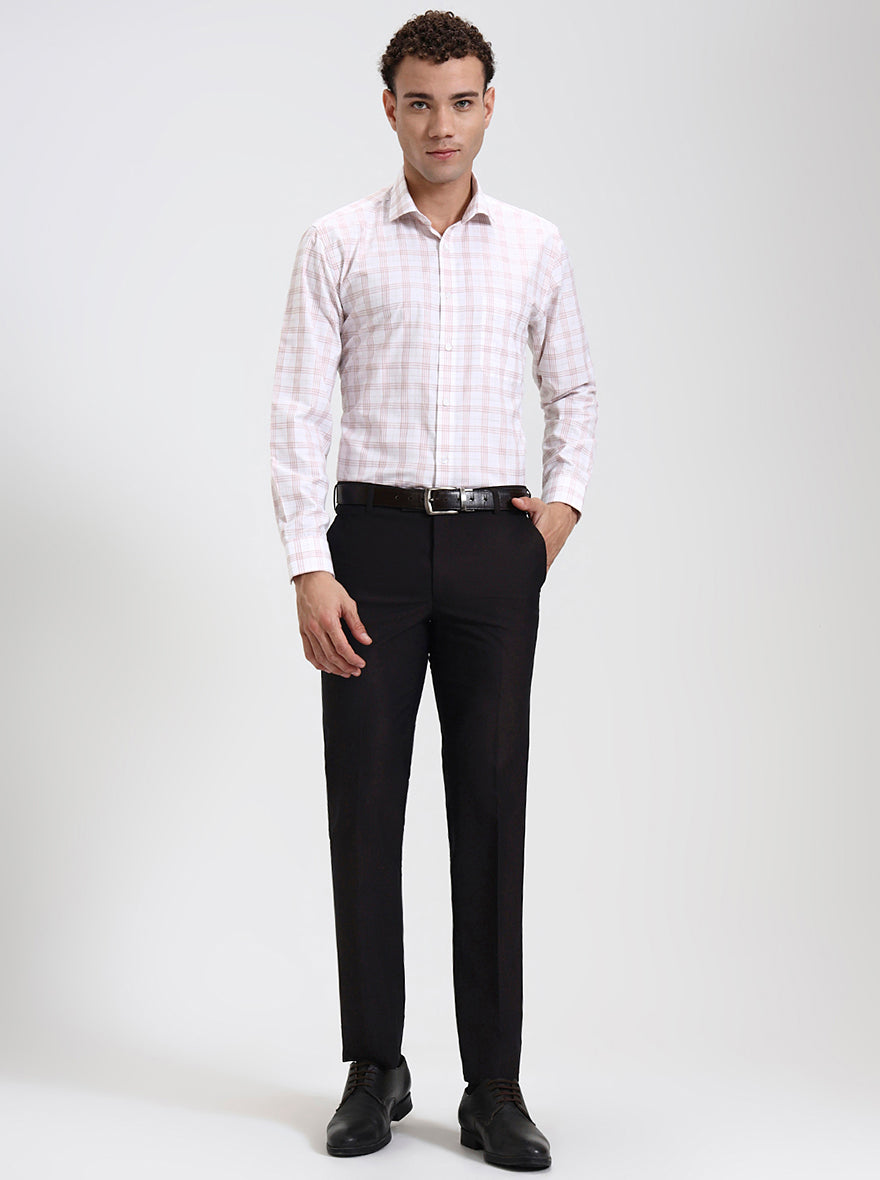 White & Orange Checked Regular Fit Formal Shirt | Greenfibre