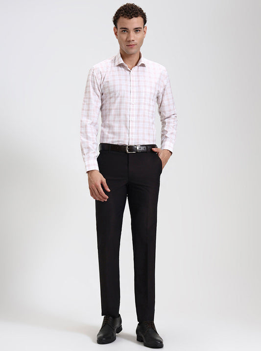 White & Orange Checked Regular Fit Formal Shirt | Greenfibre