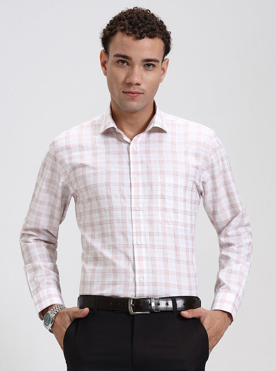 White & Orange Checked Regular Fit Formal Shirt | Greenfibre