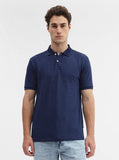 Indigo Blue Checked Slim Fit Polo T-Shirt | Greenfibre
