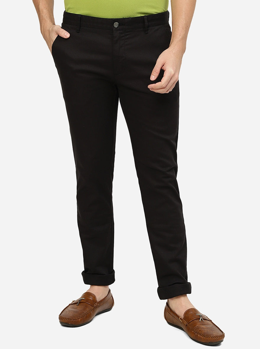 Black Solid Super Slim Fit Casual Trouser | Greenfibre