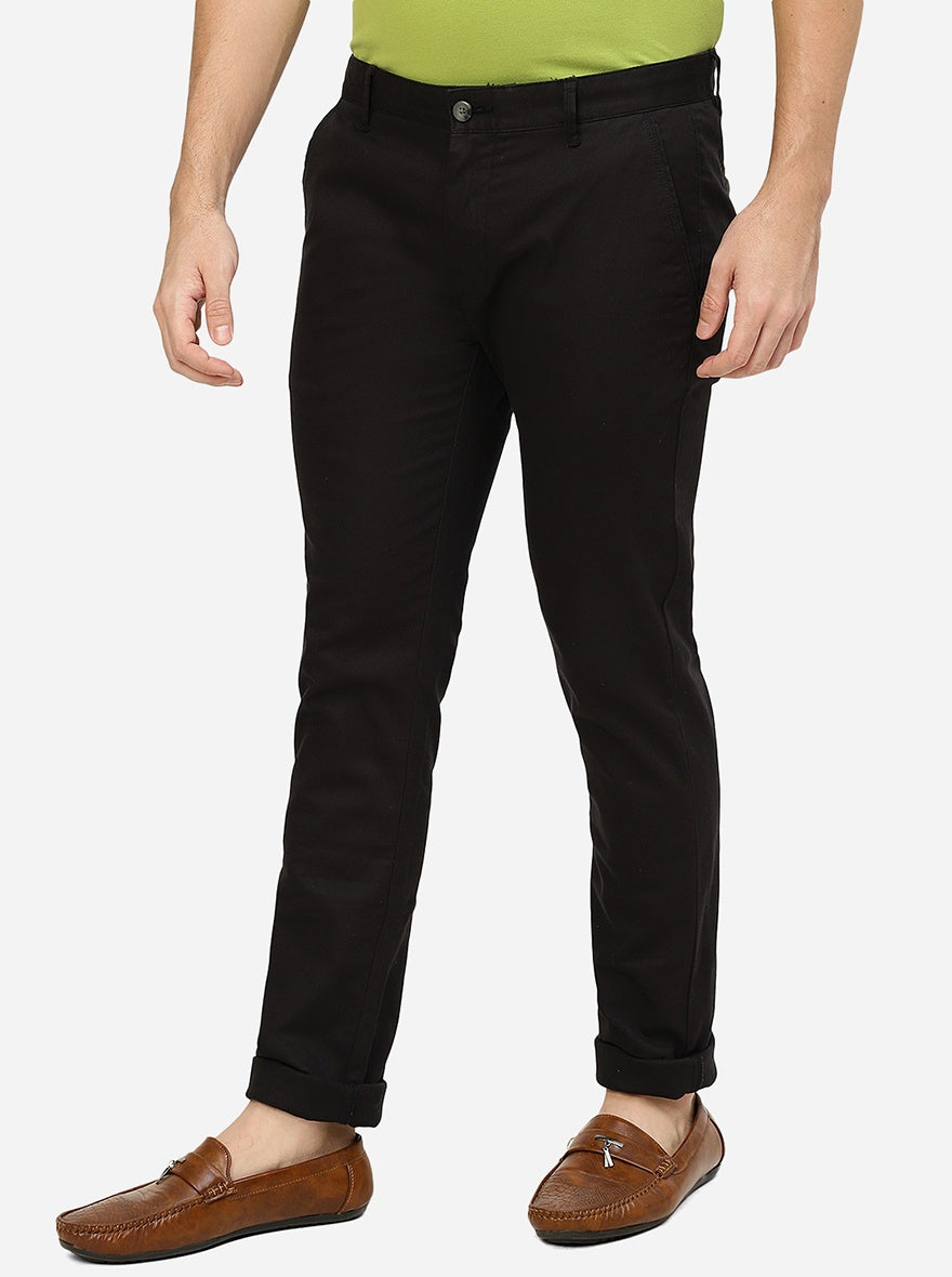 Black Solid Super Slim Fit Casual Trouser | Greenfibre