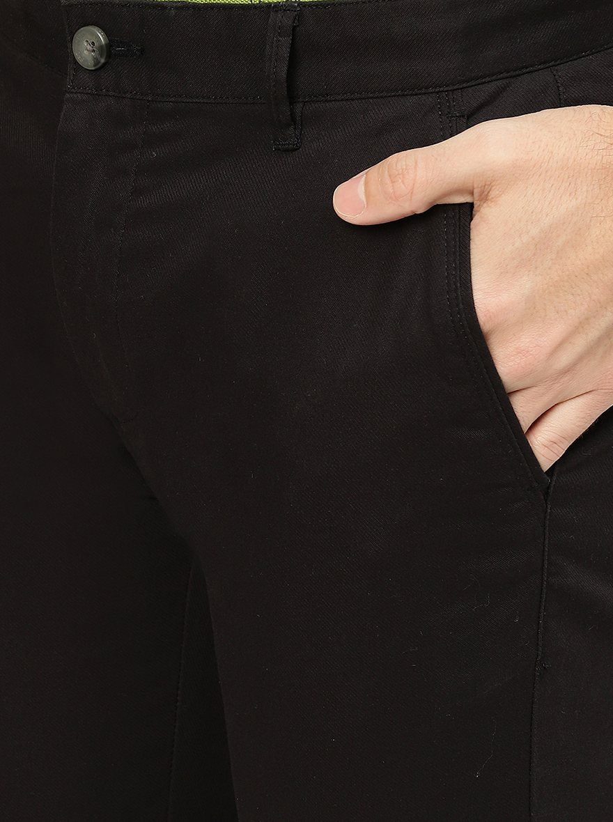 Black Solid Super Slim Fit Casual Trouser | Greenfibre