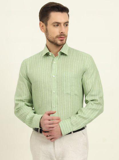 Green Striped Regular Fit Formal Shirt | JadeBlue
