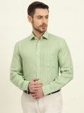 Green Striped Regular Fit Formal Shirt | JadeBlue