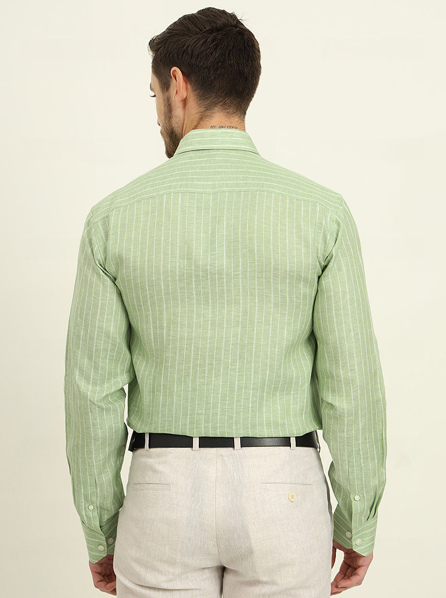 Green Striped Regular Fit Formal Shirt | JadeBlue