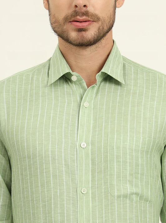 Green Striped Regular Fit Formal Shirt | JadeBlue