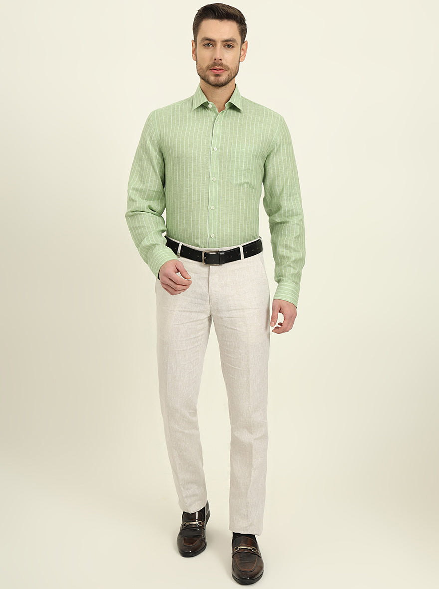 Green Striped Regular Fit Formal Shirt | JadeBlue