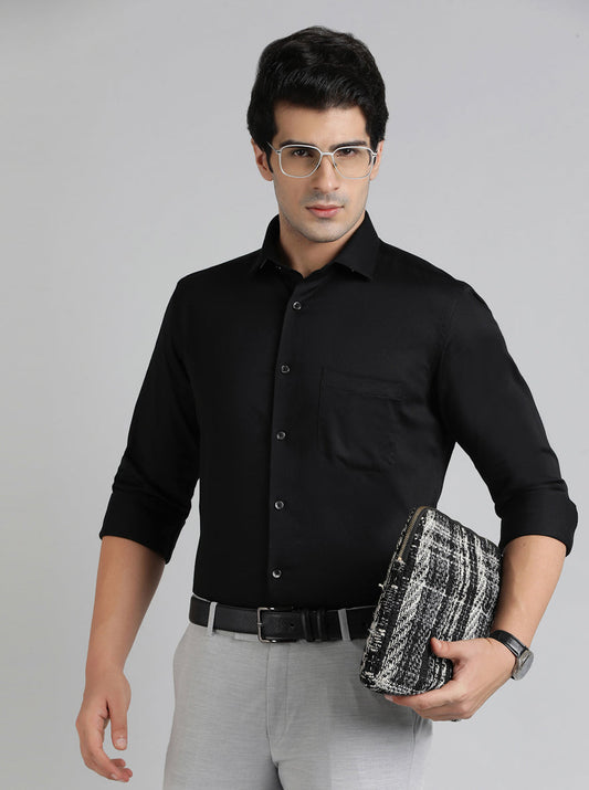 Black Solid Slim Fit Party Wear Shirt | Greenfibre