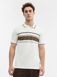 Brown & White Striped Slim Fit Polo T-Shirt | Greenfibre