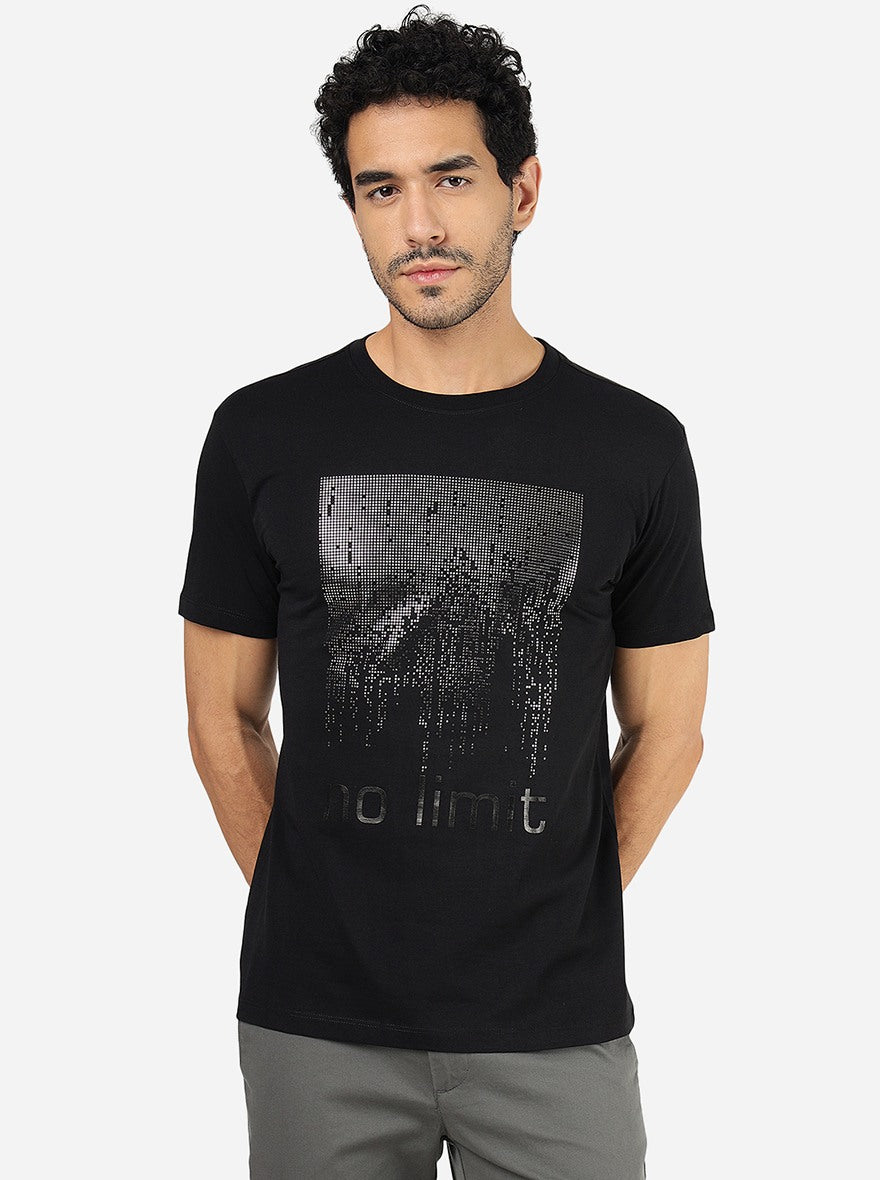 Black Printed Slim Fit T-Shirt | Greenfibre