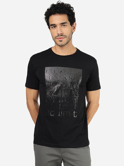 Black Printed Slim Fit T-Shirt | Greenfibre