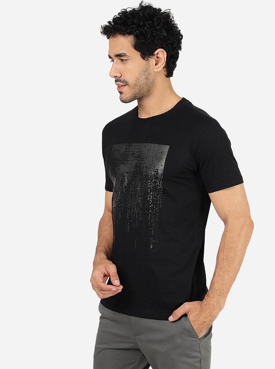 Black Printed Slim Fit T-Shirt | Greenfibre