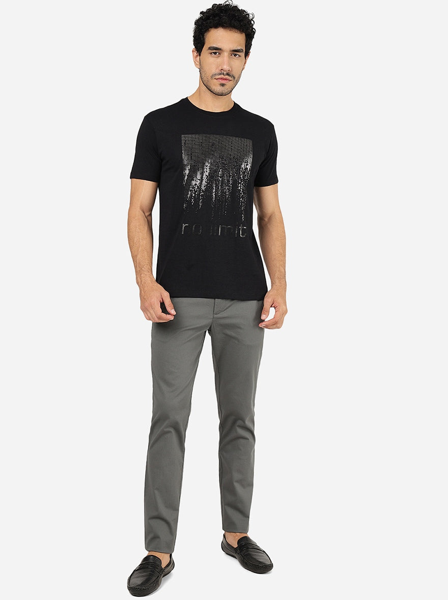 Black Printed Slim Fit T-Shirt | Greenfibre