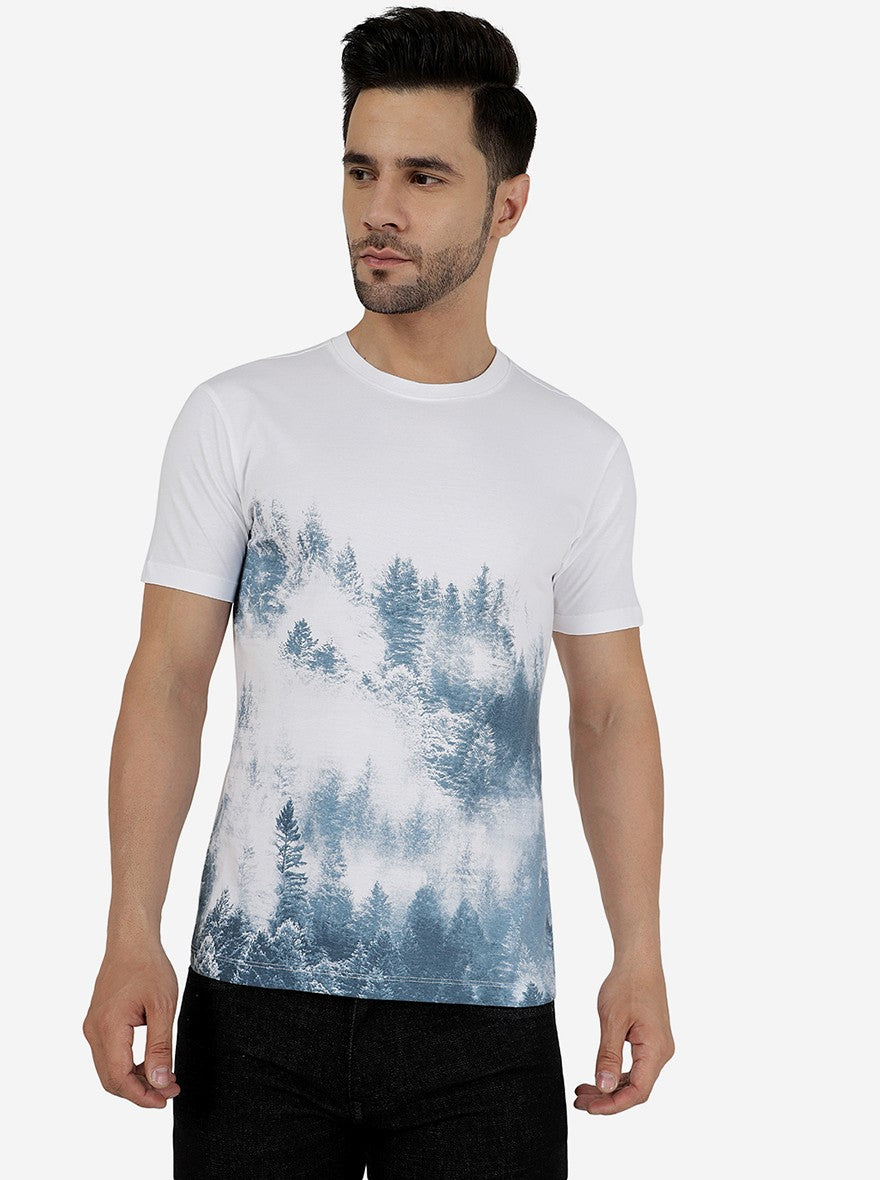 White Printed Slim Fit T-Shirt | Greenfibre