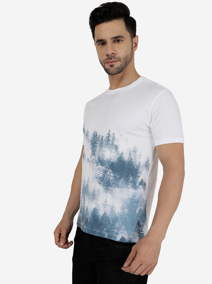 White Printed Slim Fit T-Shirt | Greenfibre