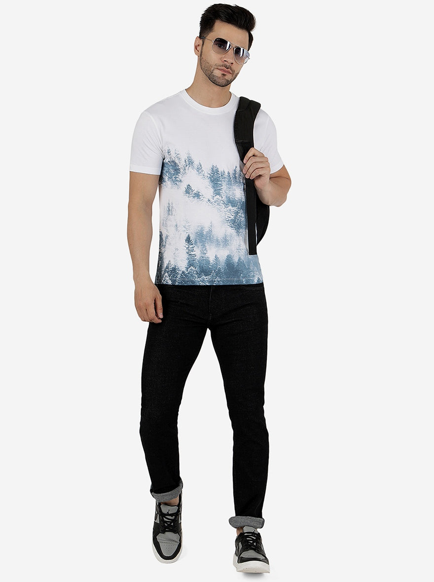 White Printed Slim Fit T-Shirt | Greenfibre