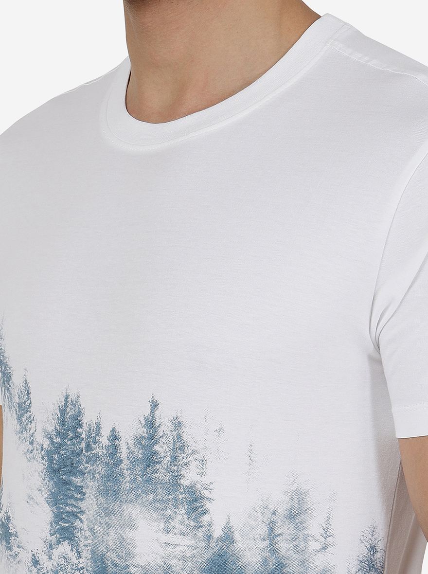 White Printed Slim Fit T-Shirt | Greenfibre