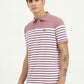 White & Mauve Striped Slim Fit Polo T-Shirt | Greenfibre