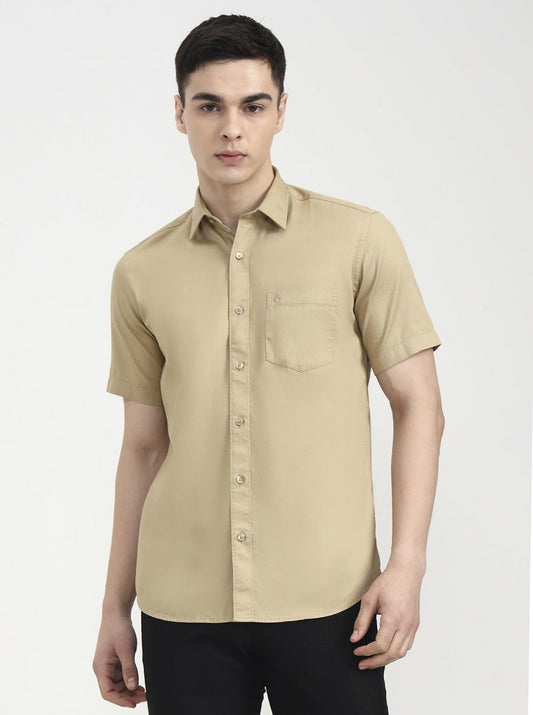 Beige Solid Smart Fit Semi Casual Shirt | Greenfibre