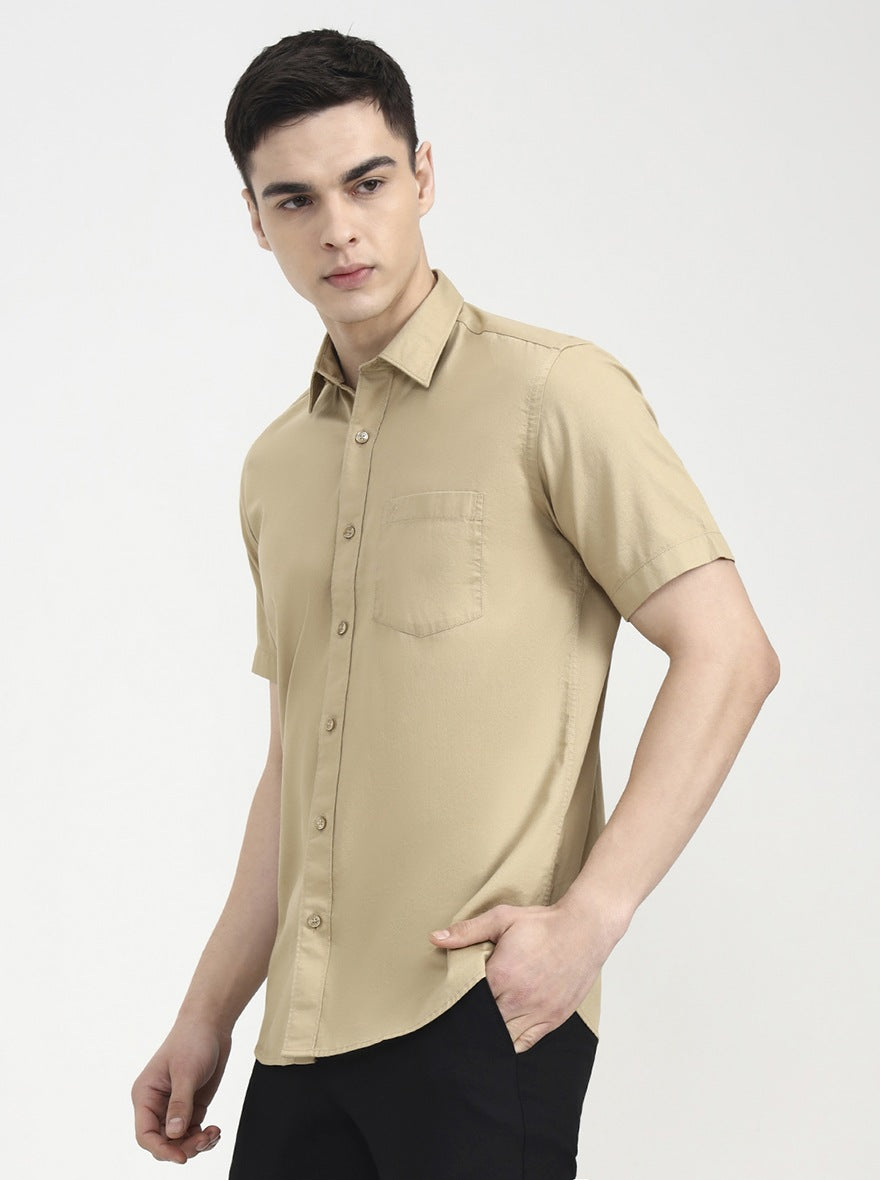 Beige Solid Smart Fit Semi Casual Shirt | Greenfibre