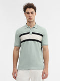 Green & Grey Striped Slim Fit Polo T-Shirt | Greenfibre