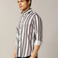 Grey Striped Slim Fit Party Wear Shirt | JB Studio