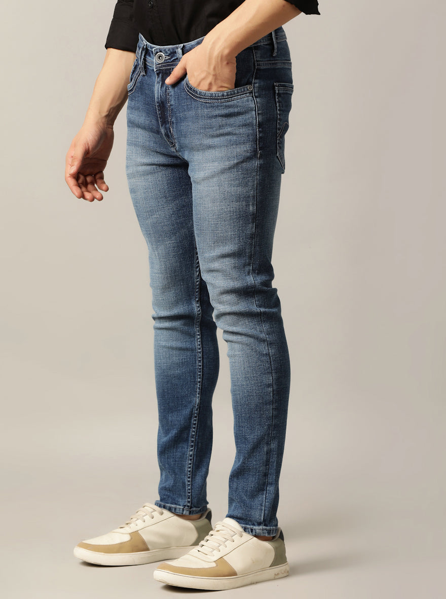 Mid Blue Washed Rider Fit Jeans | JadeBlue