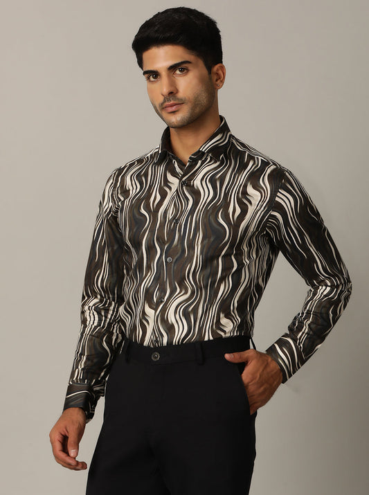 Brown Printed Slim Fit Party Wear Shirt | Wyre