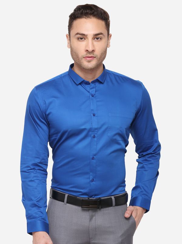 Royal Blue Solid Slim Fit Party Wear Shirt | Greenfibre