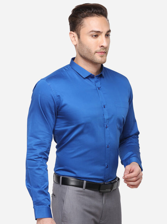 Royal Blue Solid Slim Fit Party Wear Shirt | Greenfibre