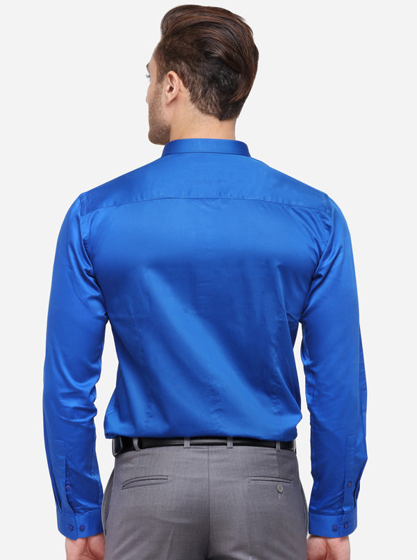 Royal Blue Solid Slim Fit Party Wear Shirt | Greenfibre