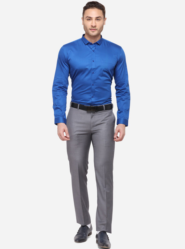 Royal Blue Solid Slim Fit Party Wear Shirt | Greenfibre