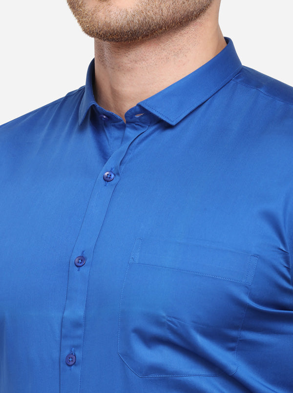 Royal Blue Solid Slim Fit Party Wear Shirt | Greenfibre