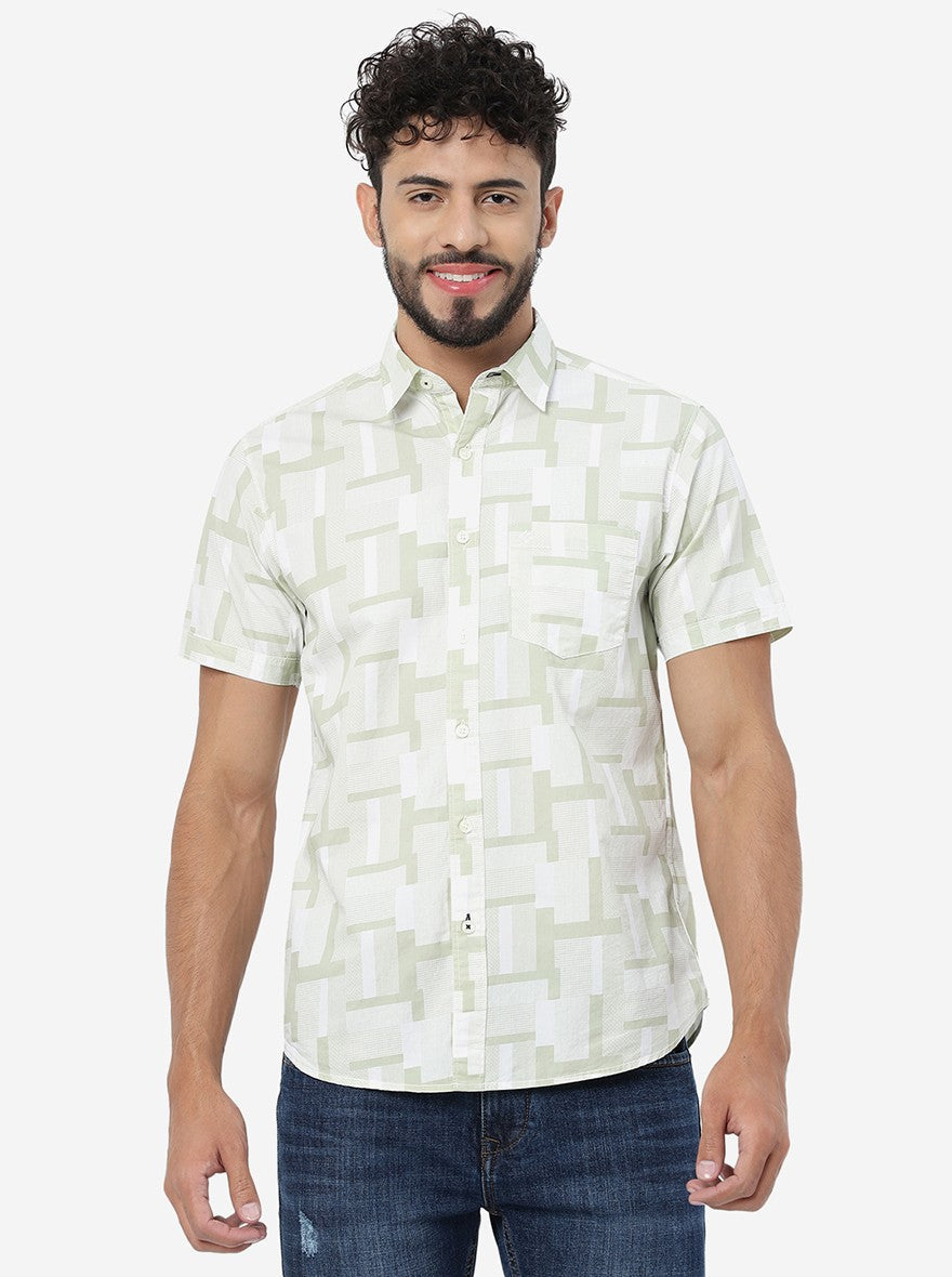 Green Printed Slim Fit Casual Shirt | Greenfibre